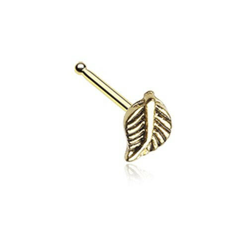 Golden Vintage Leaf Icon Nose Stud Ring Nose Ring Impulse Piercings