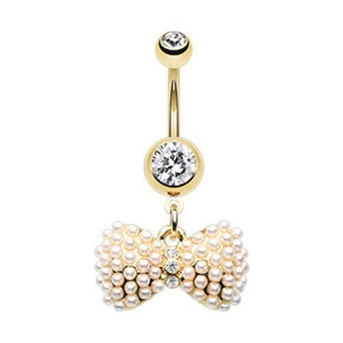 Golden Vintage Pearl Bow Tie Belly Button Ring Navel Ring Impulse Piercings