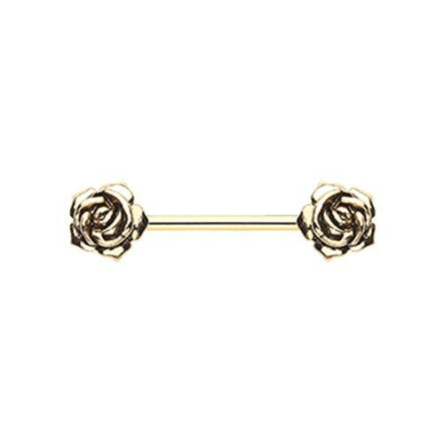 Golden Vintage Rose Flower Nipple Barbell Ring Nipple Ring Impulse Piercings