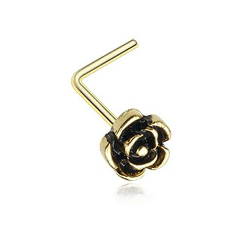 Golden Vintage Rose Icon L-Shaped Nose Ring Nose Ring Impulse Piercings