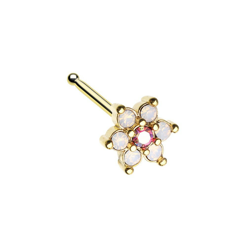 Golden Vintage Rose Pink Flower Nose Stud Ring Nose Ring Impulse Piercings