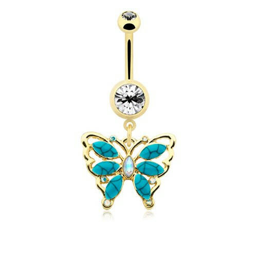 Golden Vintage Turquoise Butterfly Belly Button Ring Navel Ring Impulse Piercings