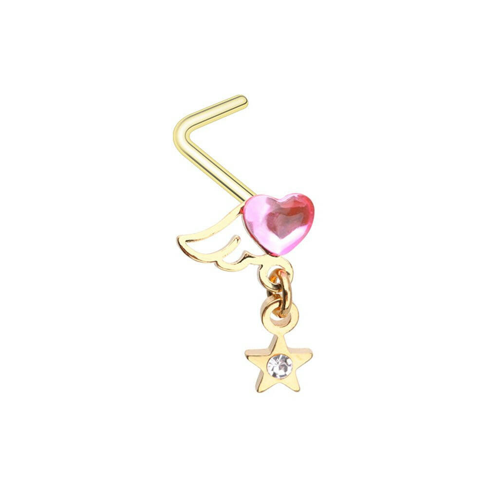 Golden Winged Heart Star L-Shaped Nose Ring Impulse Piercings