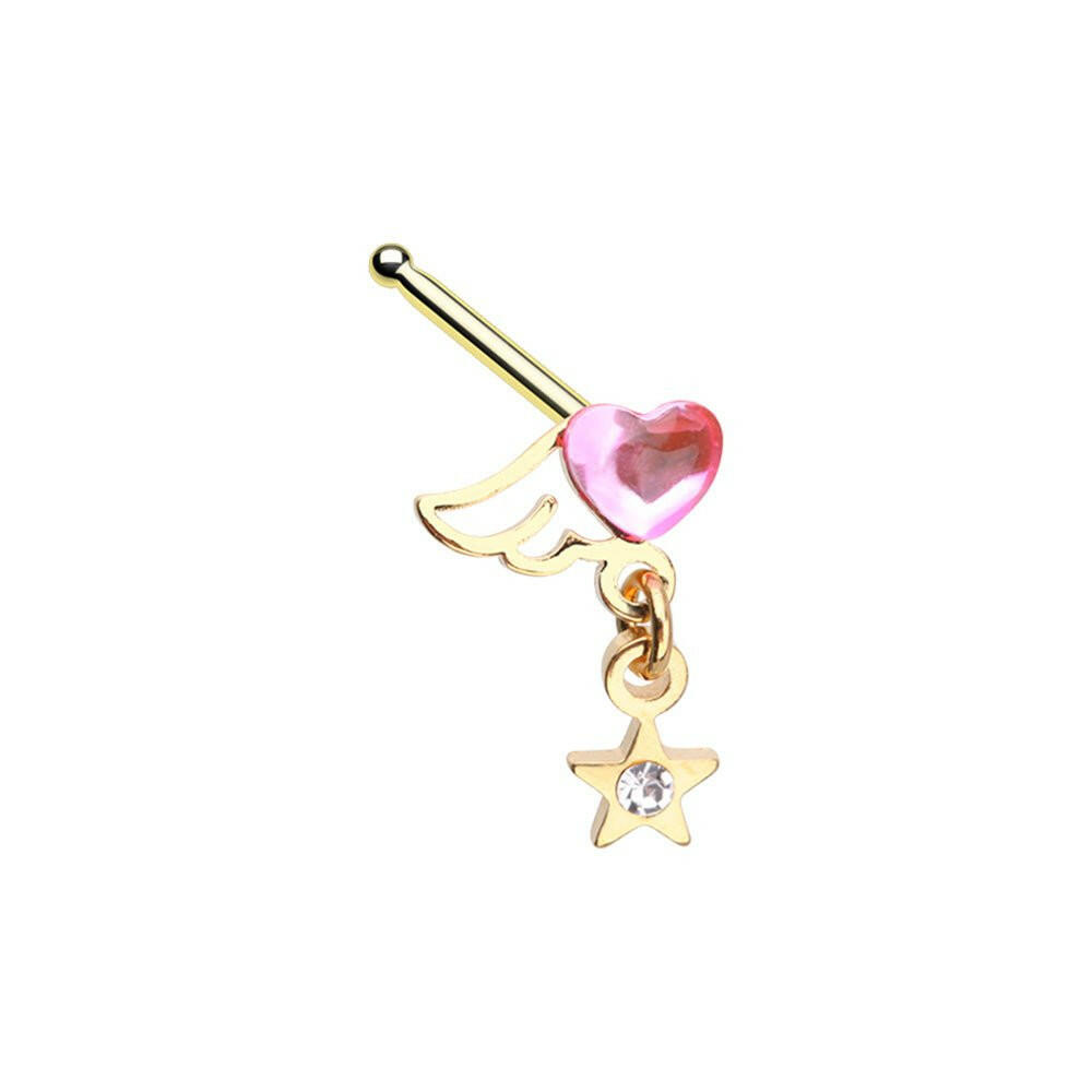 Golden Winged Heart Star Nose Stud Ring Impulse Piercings