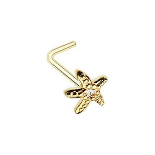 Golden Wish upon a Starfish L-Shape Nose Ring Nose Ring Impulse Piercings 20 gauge (0.8mm)