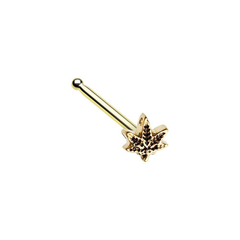 Golden Yes we Cannabis Pot Leaf Nose Stud Ring Nose Ring Impulse Piercings Default Title