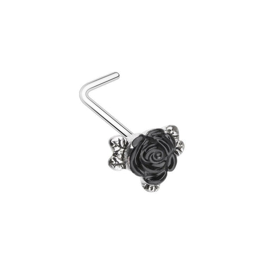 Gothic Black Rose L-Shape Nose Ring Nose Ring Impulse Piercings 18 GA (1mm)