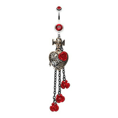 Gothic Chic Golden Heart Metal Rose Belly Button Ring Navel Ring Impulse Piercings Red