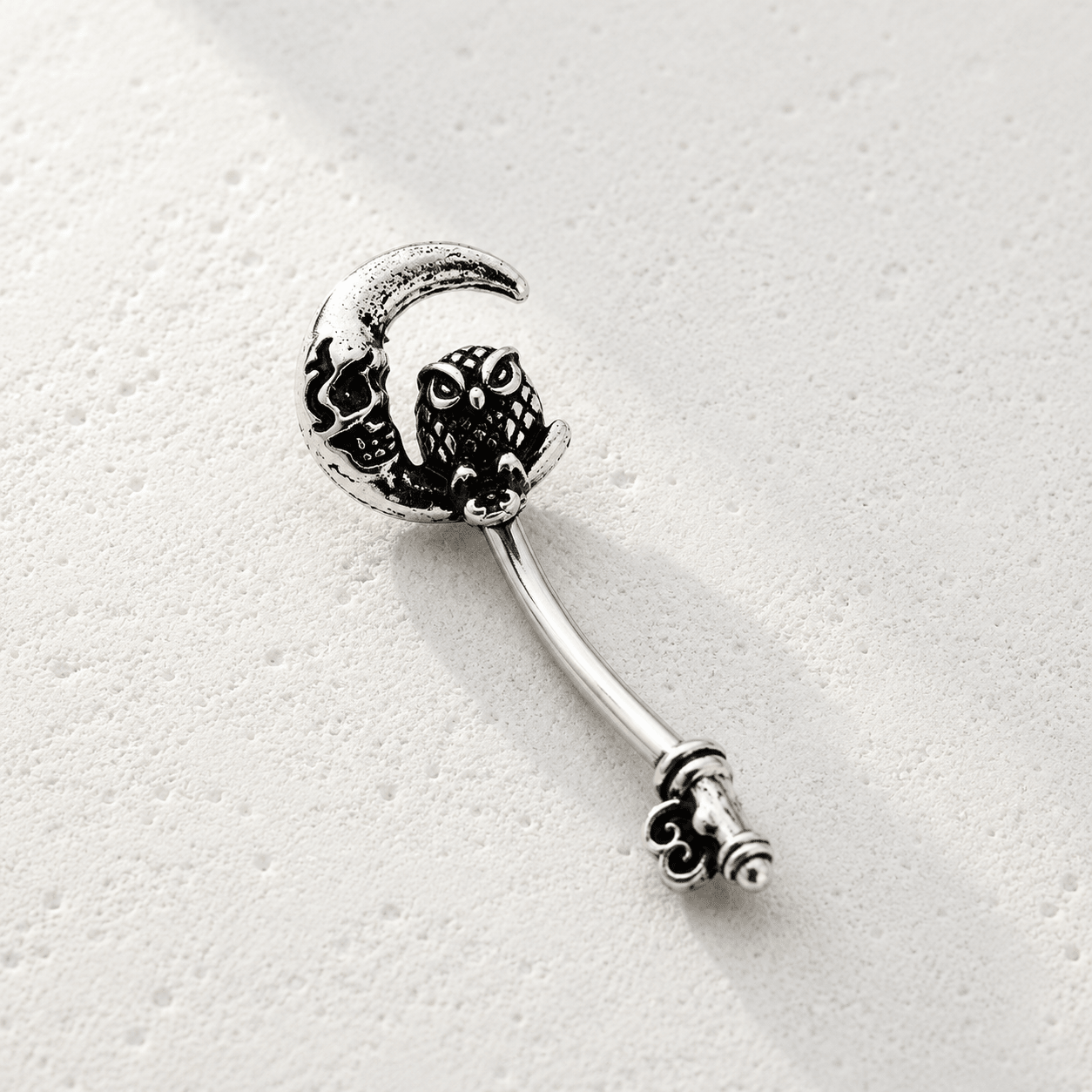 Gothic Owl Moon Skeleton Key Navel Ring 14G Black Plated