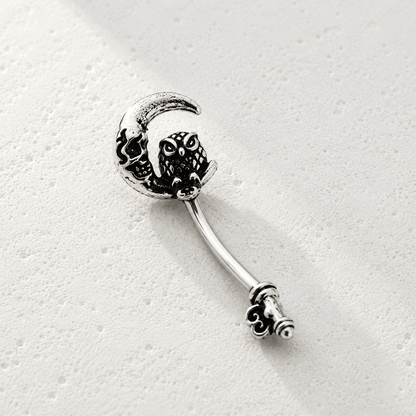 Gothic Owl Moon Skeleton Key Navel Ring 14G Black Plated
