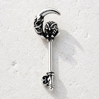 Gothic Owl Moon Skeleton Key Navel Ring 14G Black Plated