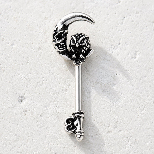 Gothic Owl Moon Skeleton Key Navel Ring 14G Black Plated