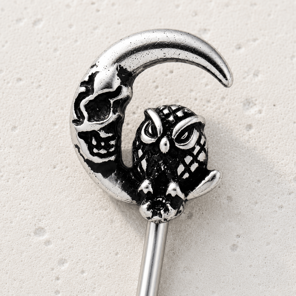 Gothic Owl Moon Skeleton Key Navel Ring 14G Black Plated