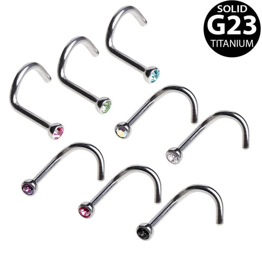 Grade 23 Titanium Screw Nose Ring with Gem Ball - Skin Metals