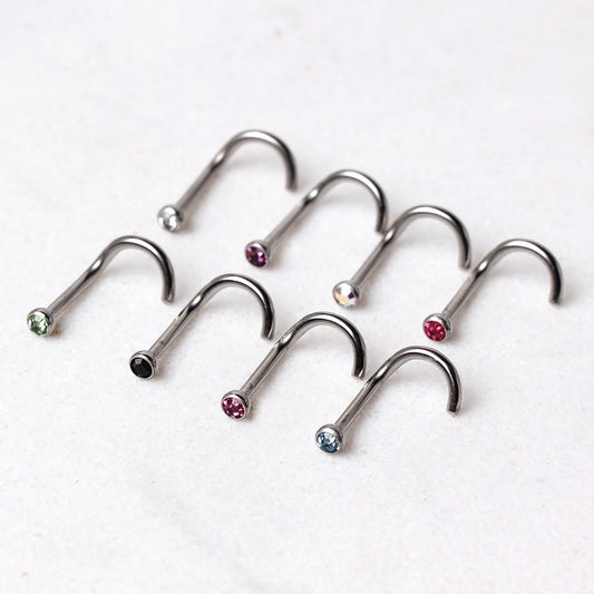 Grade 23 Titanium Screw Nose Ring with Gem Ball - Skin Metals