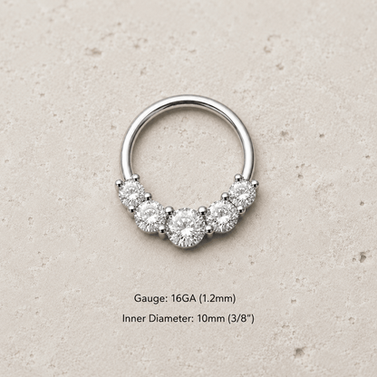 Grand Cubic CZ Seamless Ring 16G 5 Prong Set 316L Steel - Skin Metals