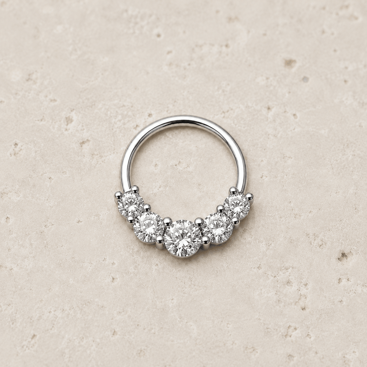 Grand Cubic CZ Seamless Ring 16G 5 Prong Set 316L Steel - Skin Metals