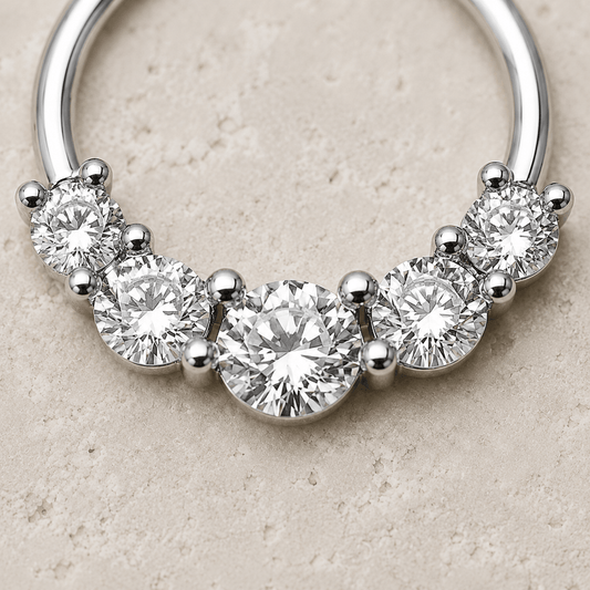 Grand Cubic CZ Seamless Ring 16G 5 Prong Set 316L Steel - Skin Metals