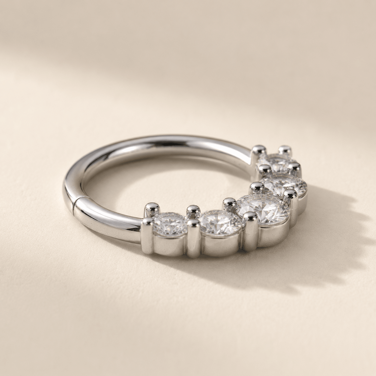 Grand Cubic CZ Seamless Ring 16G 5 Prong Set 316L Steel
