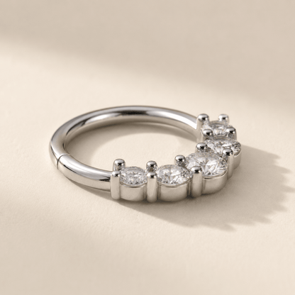 Grand Cubic CZ Seamless Ring 16G 5 Prong Set 316L Steel