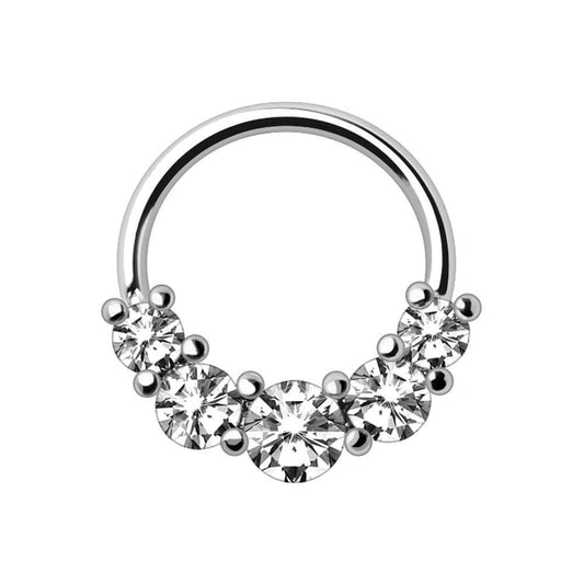 Grand Cubic CZ Seamless Ring 16G 5 Prong Set 316L Steel