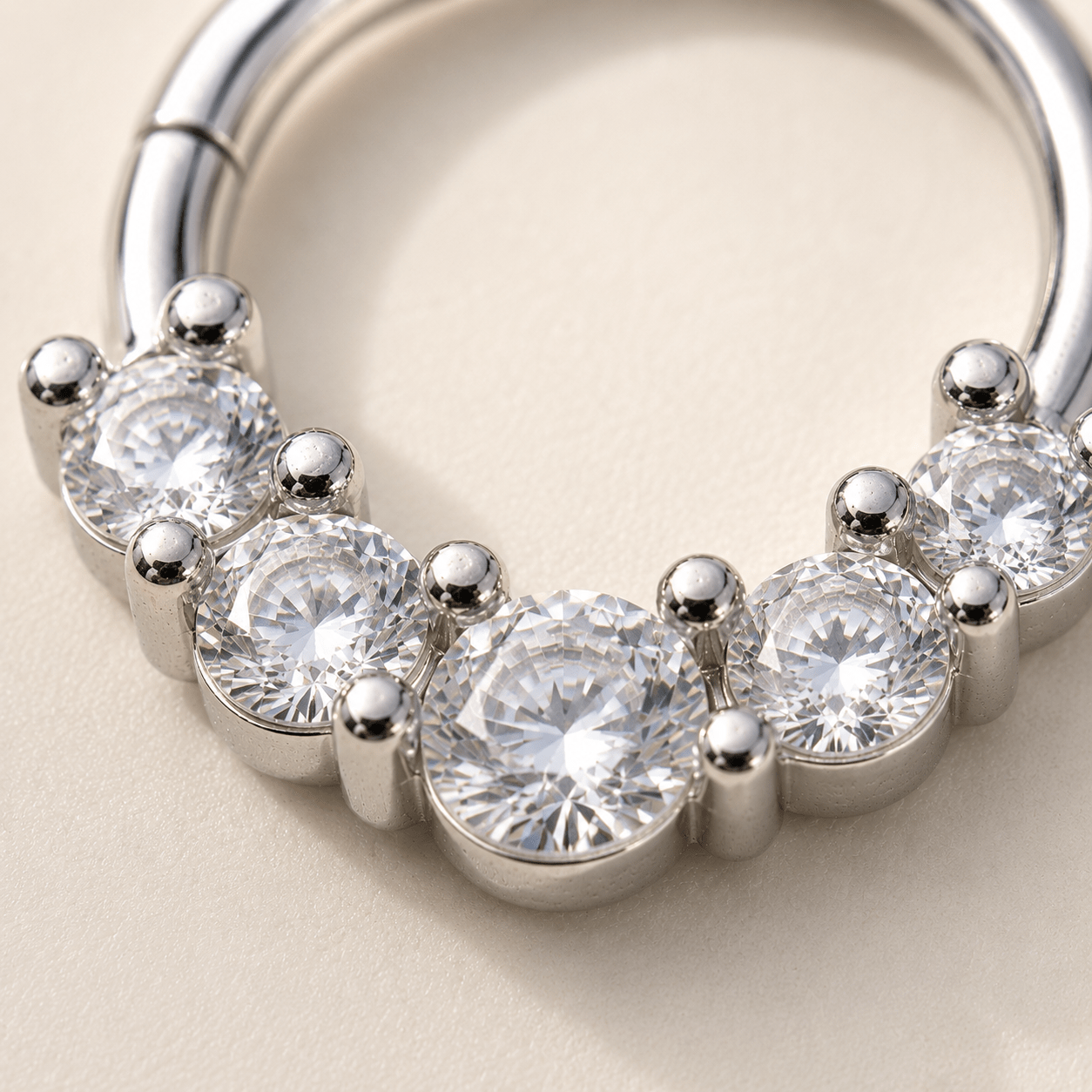 Grand Cubic CZ Seamless Ring 16G 5 Prong Set 316L Steel