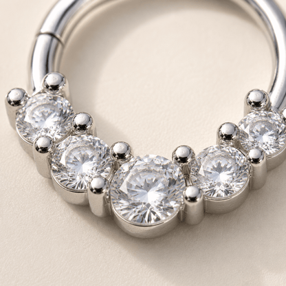 Grand Cubic CZ Seamless Ring 16G 5 Prong Set 316L Steel