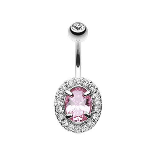 Grand Sparkle Prong Gem Belly Button Ring Navel Ring Impulse Piercings Clear/Pink