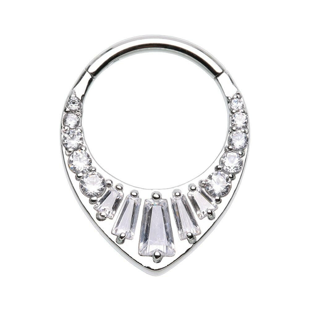 Grand Tiara Gemmed Steel Seamless Hinged Clicker Ring Septum Ring Impulse Piercings 16 GA (1.2mm) 5/16" (8mm)