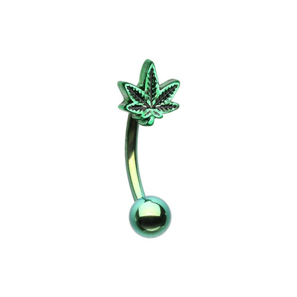 Green Cannabis Curved Barbell Eyebrow Ring Curved Barbell Impulse Piercings