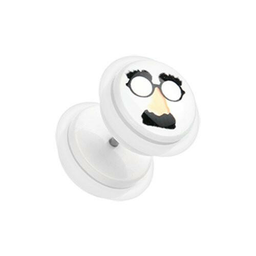 Groucho Marx Acrylic Fake Plug with O-Rings Fake Plug Impulse Piercings 16 gauge (1.2mm)