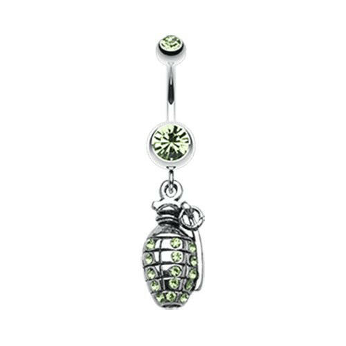 Hand Grenade Sparkle Belly Button Ring Navel Ring Impulse Piercings Light Green