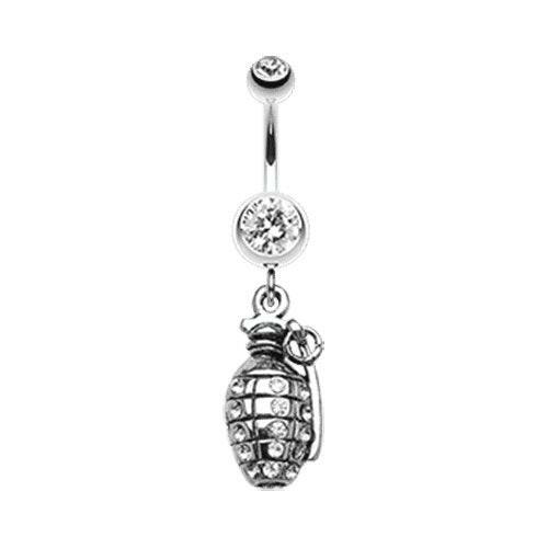 Hand Grenade Sparkle Belly Button Ring Navel Ring Impulse Piercings Clear