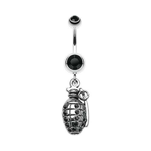 Hand Grenade Sparkle Belly Button Ring Navel Ring Impulse Piercings Black