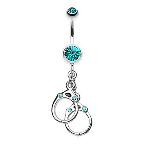 Handcuff Sparkle Belly Button Ring Navel Ring Impulse Piercings Teal