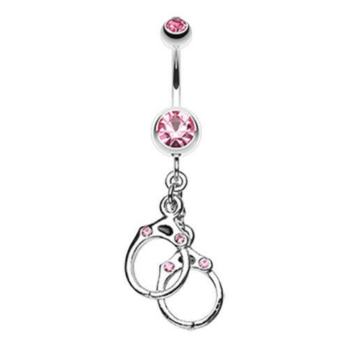 Handcuff Sparkle Belly Button Ring Navel Ring Impulse Piercings Light Pink