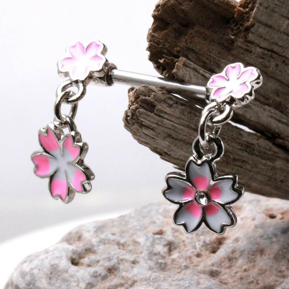 Hanging Pink Flower Nipple Bar Nipple Ring Impulse Piercings