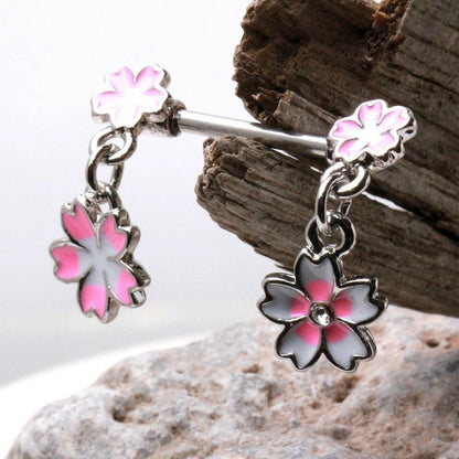 Hanging Pink Flower Nipple Bar Nipple Ring Impulse Piercings