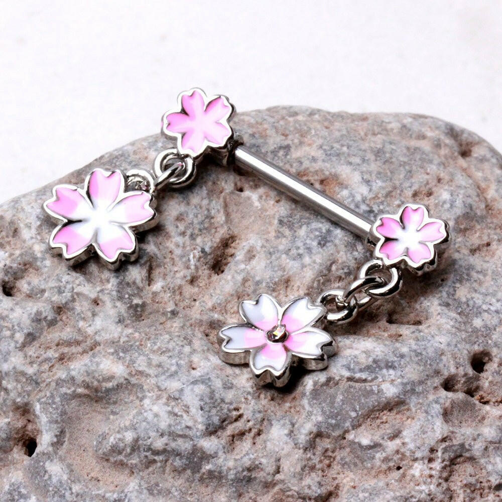 Hanging Pink Flower Nipple Bar Nipple Ring Impulse Piercings