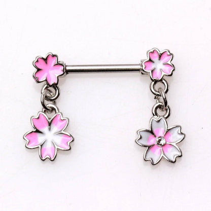 Hanging Pink Flower Nipple Bar Nipple Ring Impulse Piercings