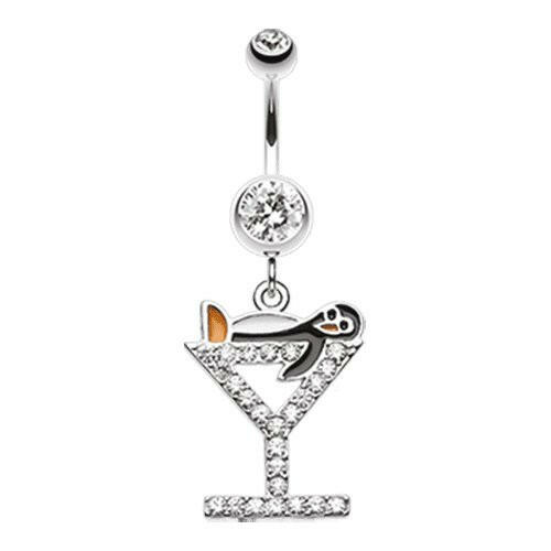 Happy Penguin Hour Martini Belly Button Ring Navel Ring Impulse Piercings Clear