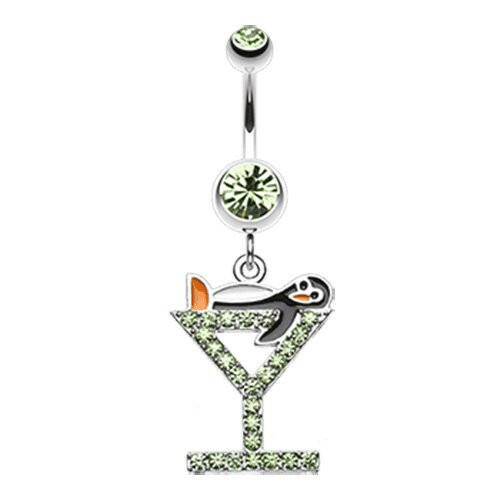 Happy Penguin Hour Martini Belly Button Ring Navel Ring Impulse Piercings Light Green