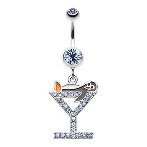 Happy Penguin Hour Martini Belly Button Ring Navel Ring Impulse Piercings Light Blue