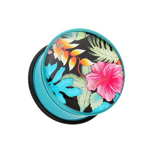 Hawaii Luau Flower Single Flared Ear Gauge Plug Plugs Impulse Piercings 2 gauge (6.5mm)