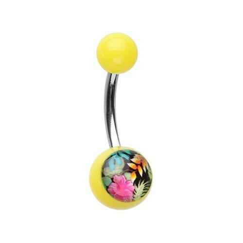 Hawaiian Flower Acrylic Logo Belly Button Ring Navel Ring Impulse Piercings