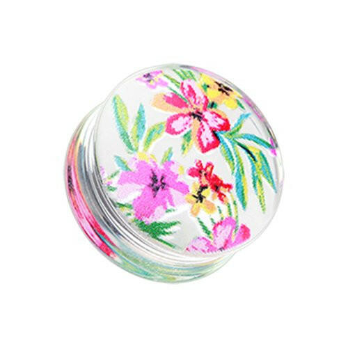 Hawaiian Flower Print Acrylic UV Double Flared Ear Gauge Plug Plugs Impulse Piercings 2 gauge (6.5mm)