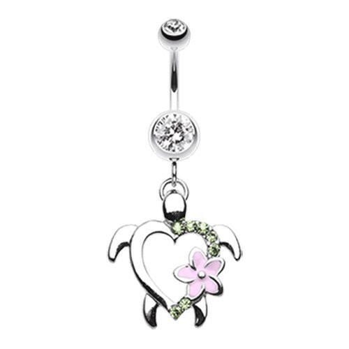 Hawaiian Flower Turtle Belly Button Ring Navel Ring Impulse Piercings Clear