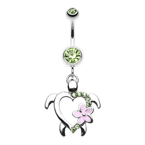 Hawaiian Flower Turtle Belly Button Ring Navel Ring Impulse Piercings Light Green