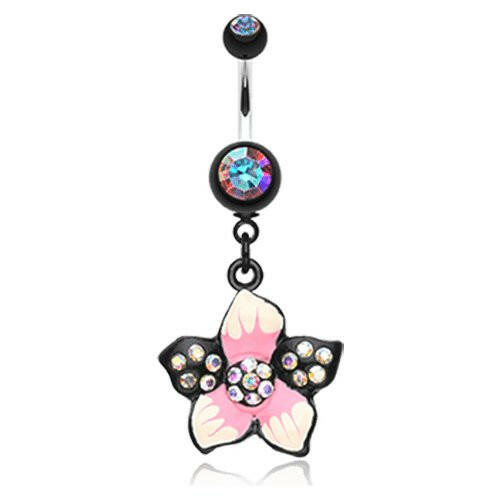 Hawaiian Luau Flower Multi-Gem Belly Button Ring Navel Ring Impulse Piercings Aurora Borealis