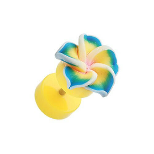 Hawaiian Plumeria Flower Acrylic Fake Plug Fake Plug Impulse Piercings 16 gauge (1.2mm) Yellow